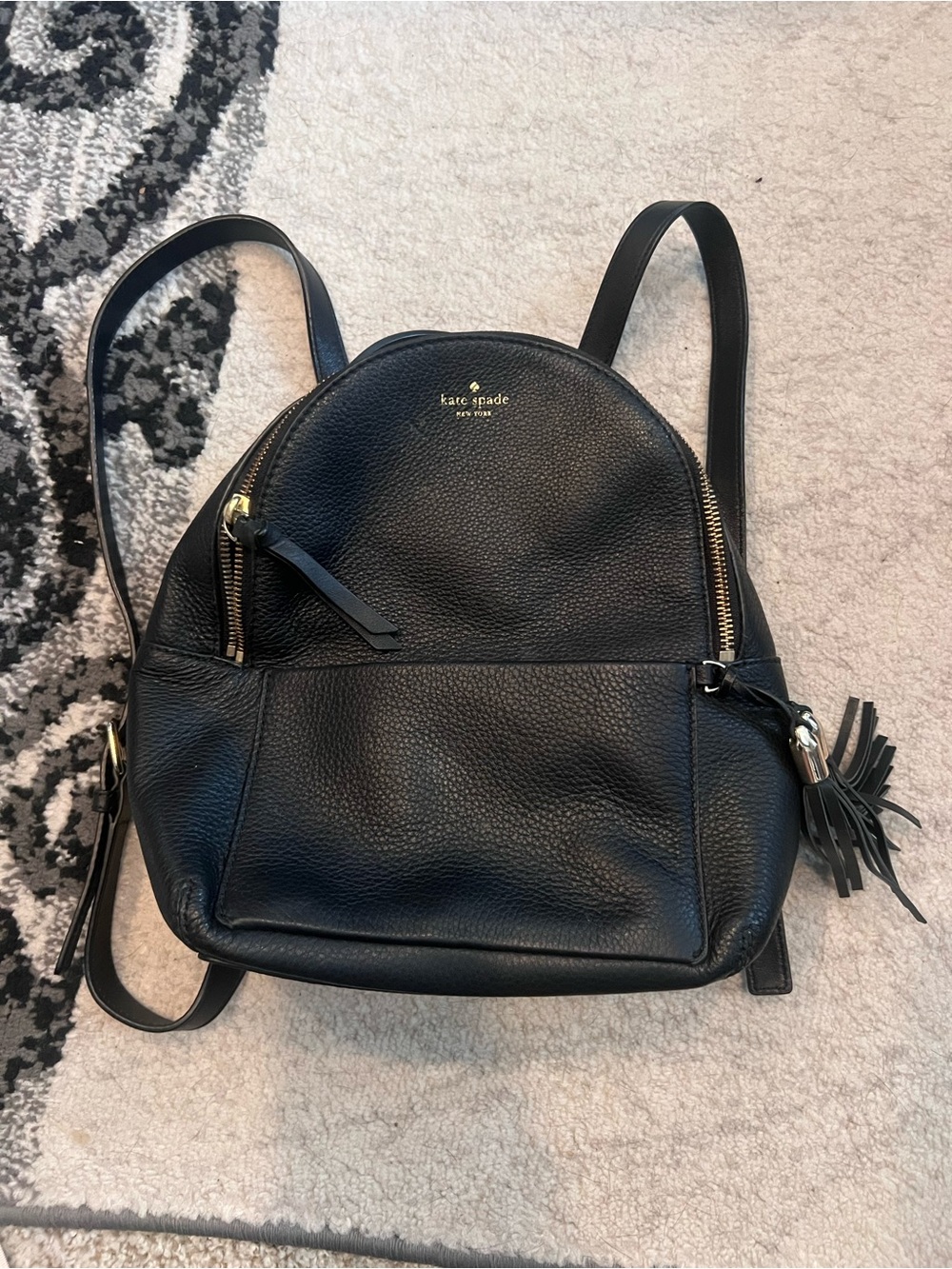 Kate Spade Pebbled Leather Mini Backpack 11x11 Black & Gold